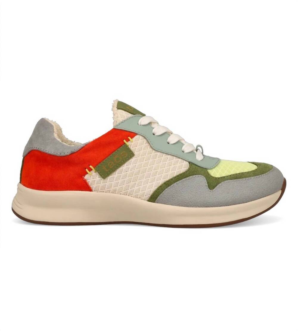 NEW TAOS women's detour suede sneaker in green multi